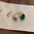 Minimalist 18K gold open ring with emerald green and lavender purple stones - Adjustable Open / Green and Purple Double Stone Style (J2581)