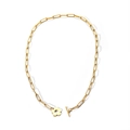 Close-up of gold paperclip chain necklace featuring a flower toggle and T-bar clasp - Flower Necklace (TN3010)