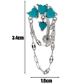 Silver belly ring with turquoise heart stones and dual hanging chains, 3.4cm long - Silver-Cyan Zirconia