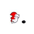 Spilla smaltata con gatto bianco cartoon e metà cuore rosso con chiusura in gomma - Gatto Bianco che Abbraccia il Cuore-Cuore Rosso