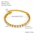 Detailed macro view of gold-plated stainless steel bracelet with rectangular zircon stones - White Zirconia / Gold