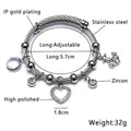 Adjustable stainless steel wire bracelet with heart, anchor, and zircon charms - J-Steel Seahorse Style