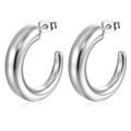Polished silver stainless steel C-shaped hoop earrings on white background with reflections - Tapered Hollow (MS-261) / Steel
