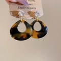 French vintage tortoiseshell resin teardrop earrings with round zircon stones - 71# Silver Earring Post-Gold-Light Brown-Zircon Water Drop Tortoiseshell