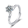 Eleganter Schwan-Ring mit Zirkon, sechs Krallen und gedrehtem Silberband für Damen - Einstellbar Offen / Silber (Platinierte Kupfer)