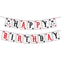 Dettaglio dello striscione Happy Birthday a tema poker con semi di carte - Striscione Buon Compleanno Poker