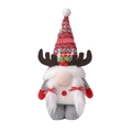 Gnomo navideño con astas de reno, gorro de punto de copos de nieve y barba blanca - Estilo de Trenza con Astas de Pie