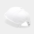 Minimalist white cotton docker cap with adjustable strap and rolled edge brim - M (56-58cm) / White