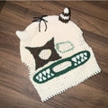 Handmade crochet monster balaclava mask in cream white with green mouth and brown horns - Adult 56-59cm / Clown