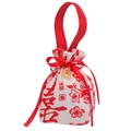 Elegant white square wedding candy bag with red floral patterns and Double Happiness charm - Magpie Pattern (With Double Happiness Charm) / White Flower