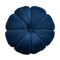 Modern velvet pumpkin throw pillow in navy blue with a button-tufted petal shape - Diameter 45cm With Core / Navy Blue