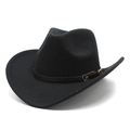 Klassischer schwarzer Woll-Cowboyhut mit breiter Krempe und goldener Schnalle - M (56-58cm) / Schwarz