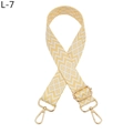 Detailed view of yellow and white geometric pattern bag strap with gold metal hooks - L-7 Yellow