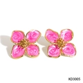 316 stainless steel earrings featuring pink enamel flower petals with golden metal edges - Gold + Rose Red (KD3005)