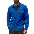 Men's thermal fleece shirt jacket in bright blue with lapel and cargo chest pockets - S / Royal Blue