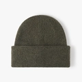 Winter rib-knit wool beanie in olive green featuring a classic double-cuff design - One Size / Dark Green