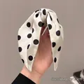 Off-white silk hair claw with black polka dots and mesh bow design, 3.5cm size - White Polka Dot-Claw Clip