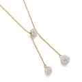 Elegant gold Y-shaped stainless steel necklace featuring sparkling crystal-paved sphere charms - Gold White Rhinestone Ball (KN198918-Z)