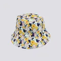 Detail shot of a white bucket hat with yellow and pink floral prints and cotton texture - M (56-58cm) / Navy Pink White Floral (5#)