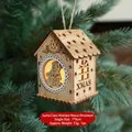 Wooden Christmas cabin ornament with LED light and star cutout hanging on tree - Santa Claus House Lamp