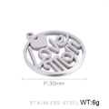 Ciondolo rotondo love mom in acciaio inox da 30mm con cuore e dettagli peso 6g - 30MM / Tonalità Argento (KLJ374-Z)