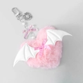 Portachiavi a cuore in peluche rosa con ali bianche e ciondoli in argento - Portachiavi Pendente Cuore con Ali