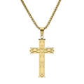 Polished gold stainless steel Celtic knot cross pendant necklace with hollow pattern detail - With Chain / Gold [With Chain]