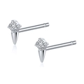 S925 silver geometric cone stud earrings with single zircon in a sleek silver finish - Silver Cone Solitaire