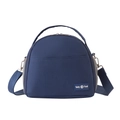 Dark blue insulated lunch bag with adjustable shoulder strap and side mesh pocket - Navy Blue