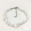 Detailed view of irregular white stone bead bracelet with silver adjustable metal clasp - White Stone