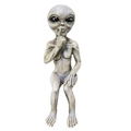 Resin alien figurine with gray mottled texture in a sitting quiet pose - Female Alien Figurine