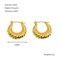 Pendientes de aro torcidos en C de acero inoxidable chapado en oro 18k, diámetro de 20 mm - Estilo Forma C de Torsión (ZXG1309)