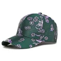 Dark green silk baseball cap with purple floral embroidery in vintage ethnic style - Green