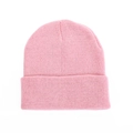 Pink rib-knit acrylic beanie hat with a double-layered cuffed edge and flexible design - One Size(56-58cm) / Pink