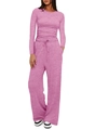 Détails du tricot chiné mauve sur le haut à manches longues et le pantalon à cordon - XS / Haut Et Bas / Rose