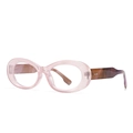 Modern oversized light pink translucent glasses frame with tortoiseshell temples and metal studs - C20 Purple/Clear