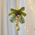 Fiocco natalizio in velluto verde con pigne, bacche dorate e campanelli decorativi - Stile Doppio Campanello Verde Chiaro