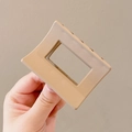 Beige matte rectangular claw clip held by hand for a high ponytail hair styling - 7# Coffee Square Matte Rectangular
