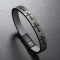 Men's retro braided leather bracelet with vintage cross pattern and magnetic buckle - Gray