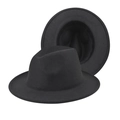 Classic black wool felt fedora hat featuring a flat brim and a pinched crown design - Thickened Hardened Dark Grey
