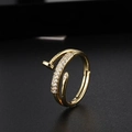 Luxury gold-toned nail shape open ring with sparkling pavé zircons in a polished finish - Full Diamond Gold Open Nail Ring