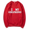 Red crewneck sweatshirt featuring a white I Love My Girlfriend print and heart graphic - Red (Pattern 2)