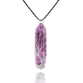 Natural amethyst crystal tree of life wire wrapped hexagonal pendant with black cord - Wire Wrapped Amethyst + Leather Cord