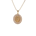 Gold oval pendant necklace with religious figure and rectangular zircon border - Oval Virgin Mary Clear Zirconia