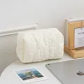 Creamy white floral quilted makeup bag with soft texture and large capacity - Irregular White Flowers
