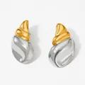 Two-tone conch spiral earrings in gold and silver finish with polished metallic texture - Gold + Silver