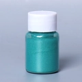 Pearlescent blue-green mica powder in a clear bottle for DIY crafts and resin art - Pearl Powder #19 Ink Green