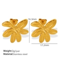3D golden flower petal stud earrings made of stainless steel with 18K gold plating - Gold (EH694)