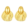 Golden stainless steel earrings with smooth oval top and textured shell-shaped drop design - Gold Textured Semicircle Earrings (MS-514)
