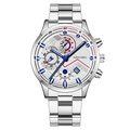 Reloj cronógrafo de negocios para hombre con correa de acero plateada y esfera blanca - Esfera Blanca Agujas Azules Caja Plateada